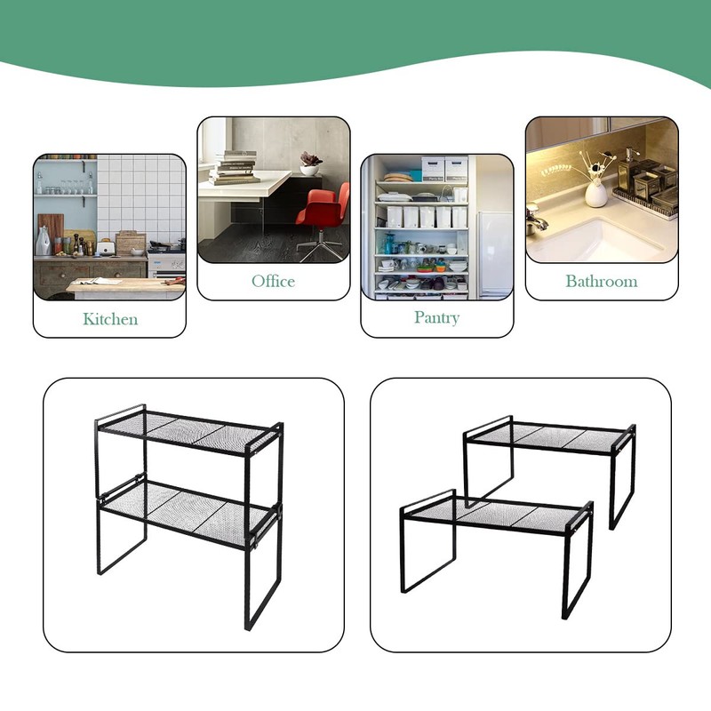 Ymeibe 2 Pack Stackable Cabinet Shelf Organizer - Heavy-Duty Coated
