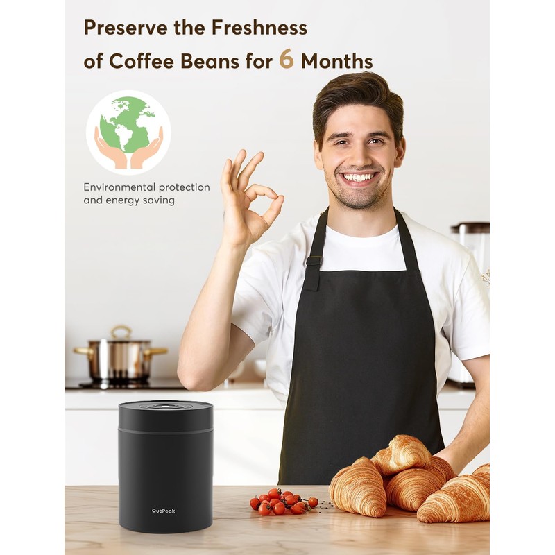 OUTPEAK 2025 Kilo Auto Vacuum Coffee Canister, 1.8L for 21.2oz