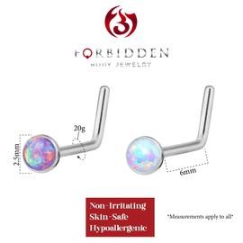 Forbidden Body Jewelry 20g 6mm Surgical Steel, Gold IP Plated & Rose Gold IP Plated Synthetic Opal L-Shape Nose Stud, Metal