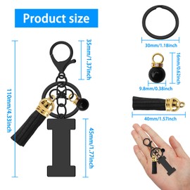 Alphabet Initial Letter Keychain Letter Keyring Metal Letter Key Ring for Women Men Letter Key Chain Gifts with Tassel Pendant Stainless Steel Letter Initials Charms for Purse Handbags Keyring(I)
