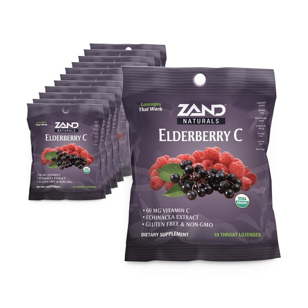 ZAND Immunity Elderberry Vitamin C Lozenges, Immune Support Soothing Throat Drops, Elderberry, Vitamin C, Echinacea Extract, No Cane Sugar or Corn Syrup, Gluten Free, Non-GMO (12 Bags, 18 Lozenges)