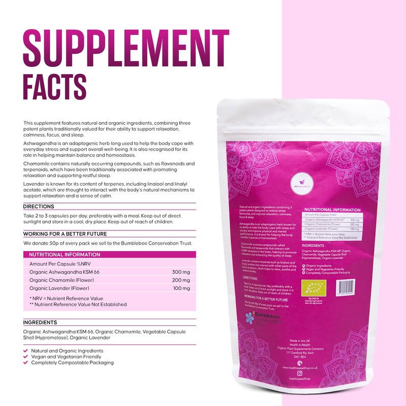 Organic Ashwagandha KSM 66 with Lavender and Chamomile - 90