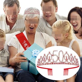 50. Geburtstags Krone und Schärpe für Damen Kristall Queen Tiara Princess Crown Rot Birthday Schärpe 50th Geburtstagskrone Frau Geburtstagsschärpe Frauen Geburtstag Dekoration Geburtstagsgeschenk