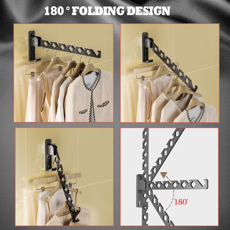 Dr.DJ Wall Mount Coat Hanger Holder Black Clothes Drying Organizer