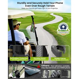 Smerkod Golf Cart Phone Holder Mount - 3s Phone Clip Install, 1s Lock & Release，Phone Caddy for iPhone Galaxy & More Fits Yamaha Club Car EZGO Icon, Golf Cart Accessories Essentials Gift for Men Women