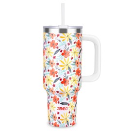 Zenbo 40oz Straw Lid Insulated Tumbler with Handle and Leak-Proof Lid, Reusable Stainless Steel Water Bottle, Keeps Hot Drinks Warm for 5 Hours, Keeps Iced Drinks Cold for 16 Hours