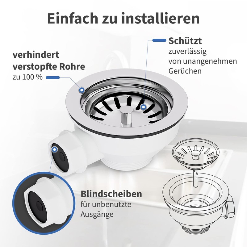 AQUADE Strainer Basket Valve 114 mm Drain Fitting Sink with