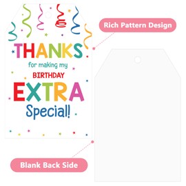 Anwyll Thank You Tags for Birthday Party Favors,50Pcs Confetti Birthday Thank You Gift Tags with String,Thank You for Coming and Making My Birthday Extra Special Tags,Happy Birthday Tags for Treat Bag