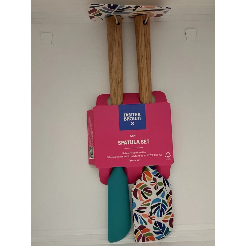 Tabitha Brown Spatula Set One Green One Leaf Pattern Mini