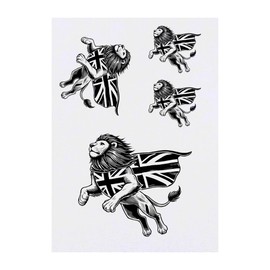 4 x 'British Lion Hero' Temporary Tattoos - Water Resistant, Skin-Safe, Non-Toxic Transfers, Mixed Sizes (TO00083158)