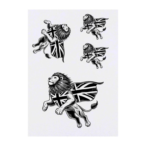 4 x 'British Lion Hero' Temporary Tattoos - Water Resistant,