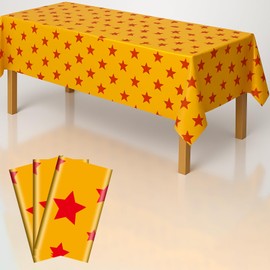 iCrius Anime Party Tablecloths 3-Pack 108"x54" - Retro Pixel Star Print Disposable Covers for Cosplay Birthdays, Gaming Marathons & Comic-Con Prep, Red/Yellow