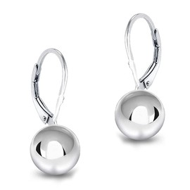 Savlano 925 Sterling Silver Classic Leverback Round Bead Ball Drop Earrings - 18K Gold Plated Bead Ball Earrings for Women Available in 6MM, 8MM, 10MM, 12MM - Made in Italy Comes With Savlano Gift Box (6mm, W)