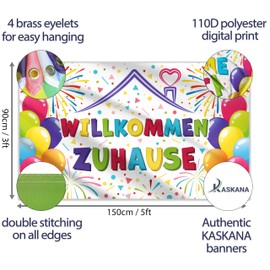 Willkommen Zuhause Banner 150 x 90 cm – Herzlich Willkommen Girlande – Willkommen Zurück Deko – Lebendiger Digitaldruck – 110 Den Polyester – Doppelnaht (Weiß)