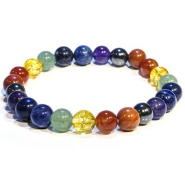 7 Chakras Gemstone Bracelet – Healing Crystal Bracelet for Women and Men – 8mm Round Beaded Bracelets – Unisex Stretchy Gemstone Bracelet – Natural Stone Yoga Beads Bracelet – Chakra Bracelets