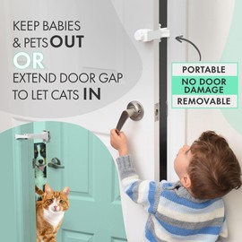 DOORWING Portable Door Lock for Pets & Childproofing. No Adhesives, No Door Damage. Adjustable Cat Door Latch for Baby Proofing. Let Cats in, Keep Kids & Dogs Out. Baby Door Lock & Cat Door Holder