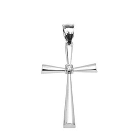 Religious Jewelry .925 Sterling Silver Diamond Accented 1-1/2" Solitaire Flared Cross Pendant (K-M Color, Clarity) - Pendant Only