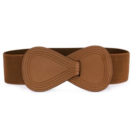 Allegra K Interlock Buckle 8-shaped Faux Leather Elastic Belt Cinch Waistband for Lady Brown Fit Waist Girth:25"/63.5cm-37"/94cm