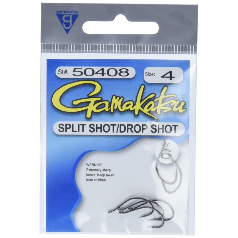 Gamakatsu 50408 Drop Shot/Split Shot Hooks, 6-Pack, Black Finish