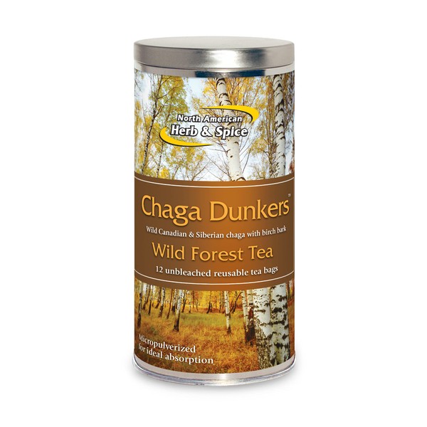 North American Herb & Spice Chaga Dunkers - 12 Count - Chaga Wild Mushroom Herbal Tea - Adaptogen, Adrenal Support, Endurance & Stamina - Whole Food Herbs, Wild Honey - Non-GMO - 16 Total Servings