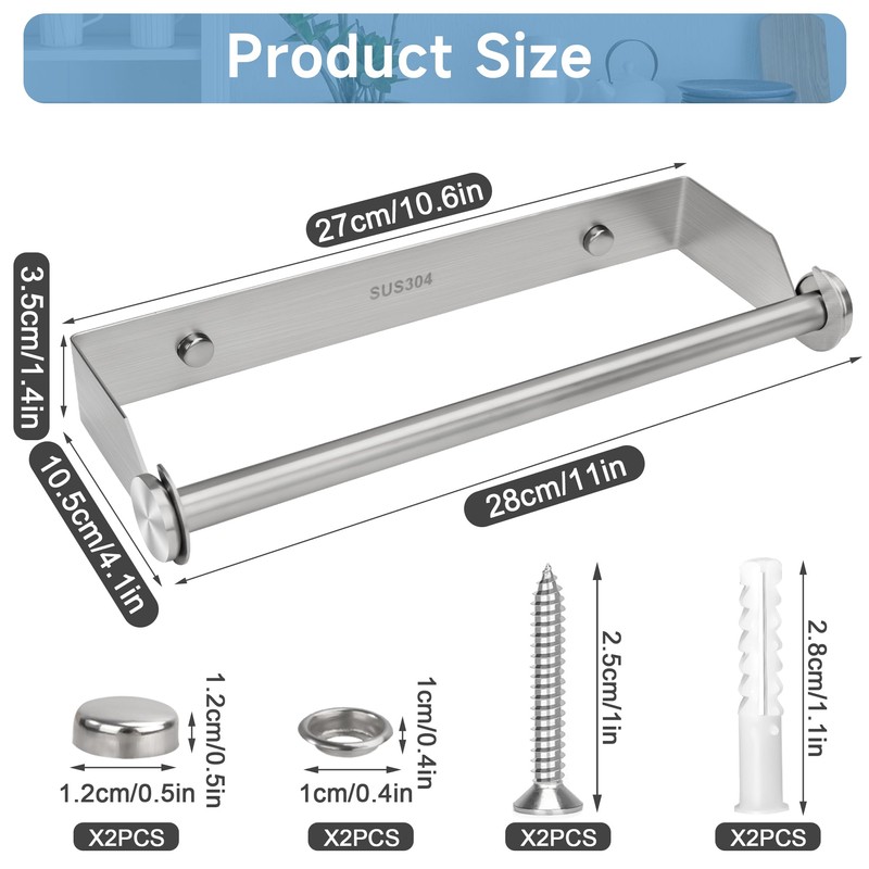 Kitchen Roll Holder Wall Mounted, 28 cm Stainless Steel Kitchen