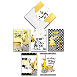 Silly Goose Gifts You're My Favorite Gnomie - Bee Hive Gnome Themed Greeting Card Assortment Set (Set of 6) with Envelopes Blank