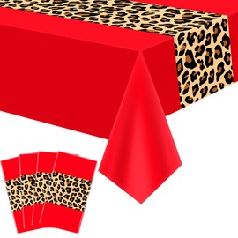 4 Pcs Leopard Print Party Tablecloth Decorations, Waterproof Rectangle Safari Animal Cheetah Table Cloths Leopard Tablecloth for Jungle Safari Animal Baby Shower Birthday Party Supplies, 130 x 220 cm
