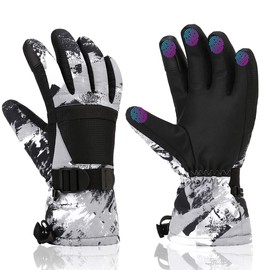 Kids Ski Gloves,Zeaubim Winter Waterproof Ski Snowboard Gloves Warm Touchscreen Snow Gloves, Fits Both Boys & Girls (Gray, XS)