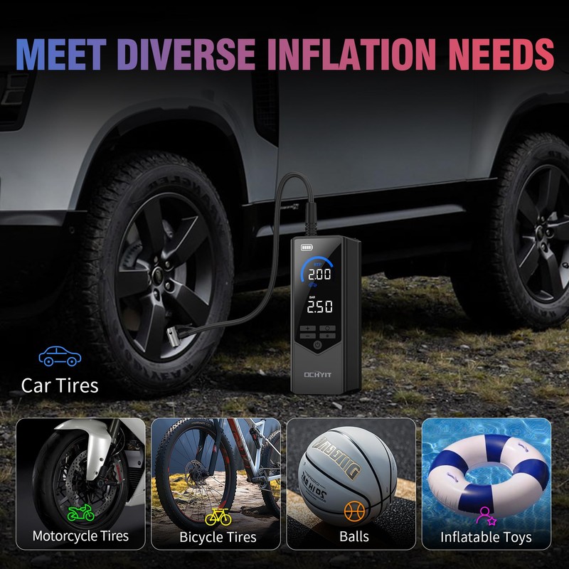 OCHYIT 7500mAh Tire Inflator Portable Air Compressor 150PSI Tire Air
