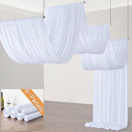 30ft×40ft White Ceiling Curtain Drapes Panels for Party Tent, 6 Panels 40ft Long Wrinke Free Smooth Draping Polyester Fabric White Drapery for Wedding Parties Birthday Tent Canopy Bedroom Decor