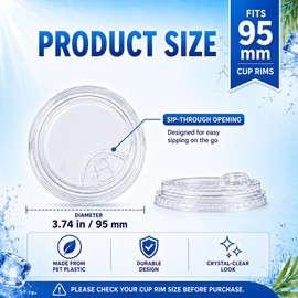200 Pcs Clear Strawless Plastic Lids Fits for 12, 16, 20, 24 oz Cups 95mm/3.74 inch Disposable PET Sipper Cup Lids for Lemonade, Iced Coffee, Tea, and Smoothies