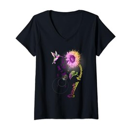 Womens Dementia Sunflower Hummingbird V-Neck T-Shirt