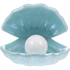 Mikily‘s Elegant Ocean-Inspired Shell Pearl LED Ceramic Night Light with Warm White Light Perfect Portable Nightlight for Bedrooms or Living Room Decorations and Special Occasions (Blue)