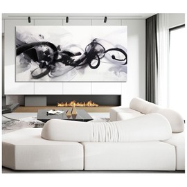 HONGRUIFAN Black White Wall Art Abstract Canvas 20x40 inch Print Painting Painting Geometric Lines Artwork for Office,Bedroom Dining Room