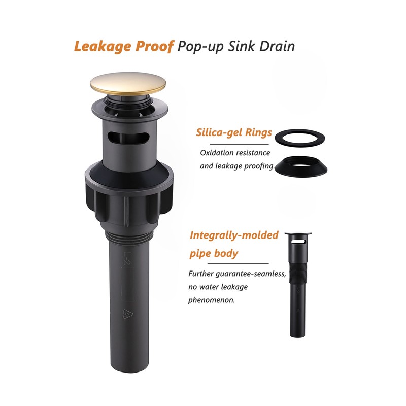 Brushed Gold Pop Up Bathroom Sink Drain with Overflow,Bathroom Vessel
