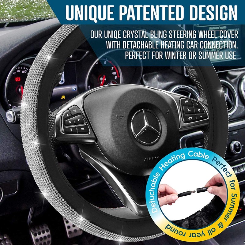 Zone Tech Car Steering Wheel Bling 12V Heated Cover -