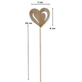 DARO DEKO Wooden Flower Stake Heart Natural Pack of 5 7 x 35 cm Decorative Flower Rod Heart Stick Wooden Stake