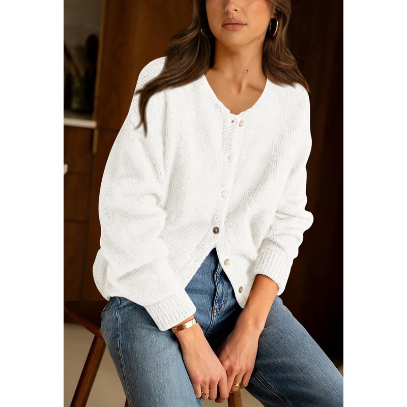 PRETTYGARDEN Long Sleeve Crewneck Button Down Womens Sweaters Fall Open