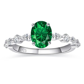 BONLAVIEGEM Created Emerald Rings for Women Oval-Cut Emerald Engagement Ring for Women 925 Sterling Silver Green Ring for Women Paved Cubic Zirconia Promise Ring Size 7