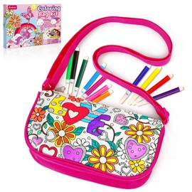 Ambesi Coloring Handbag, Color Your Own Bag, DIY Party Graffiti Bag with 12 Color Pens, Arts and Crafts Kit, Gift for Girls (Heart)