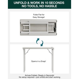 Frylr Small Folding Computer Desk – 35.8 Inch Portable Table for Craft and Study, Lightweight Desk for Small Spaces, Foldable Laptop Table Built-in AC/USB Outlets for Convenience, White Ash