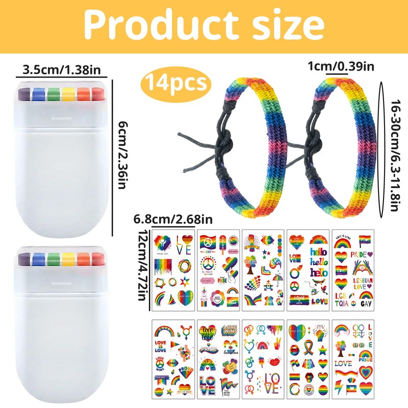 14pcs Pride Face Paint Sticks Set, Rainbow Face Paint Set
