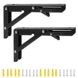 Ruidee 2Pcs Folding Shelf Brackets 200mm Metal Support Bracket Wall Mounted Folding Table Hinge for Kitchen Bedroom Work Bench (ZD/Black/8in)