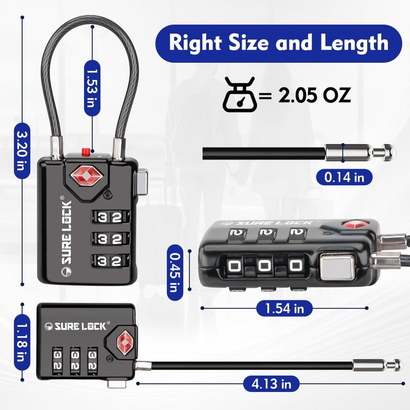 SURE LOCK TSA Compatible Travel Luggage Locks, Inspection Indicator, Easy