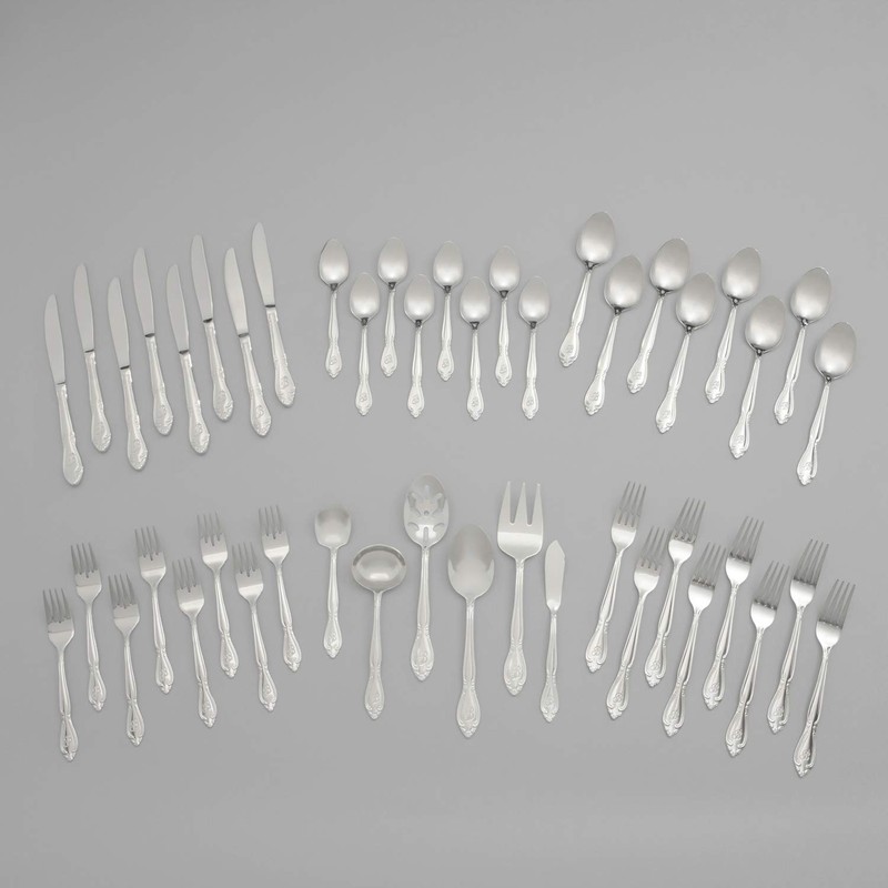 RiverRidge Rose Monogrammed Flatware Set 46 Piece Silverware - Q