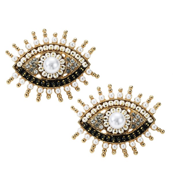 Pearl Evil Eye Earrings, Bohemian Beaded Evil Eye Dangle Earrings