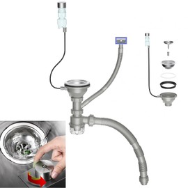 QruiLanTu New 3-1/2 '' Kitchen Sink Drain Kit with Control Button Sink Drain Basket 304 Stainless Steel SinkStrainer Stopper Keeping Hands Dry and Clean Sink Drain Assembly(One Sink Kit