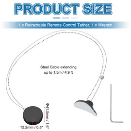 PATIKIL 1.5m / 4.9Ft Retractable Remote Control Tether, Security Remote Cable Lock Adjustable Cable Leash Length for TV Remote Control Gaming Controller, Black (Curved Rubber Cap)