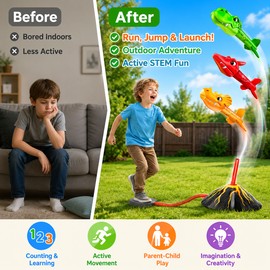 Dinosaur Rocket Launcher Toy for Kids – Foam Dino Outdoor Flying Game for Backyard, Parties & Playdates