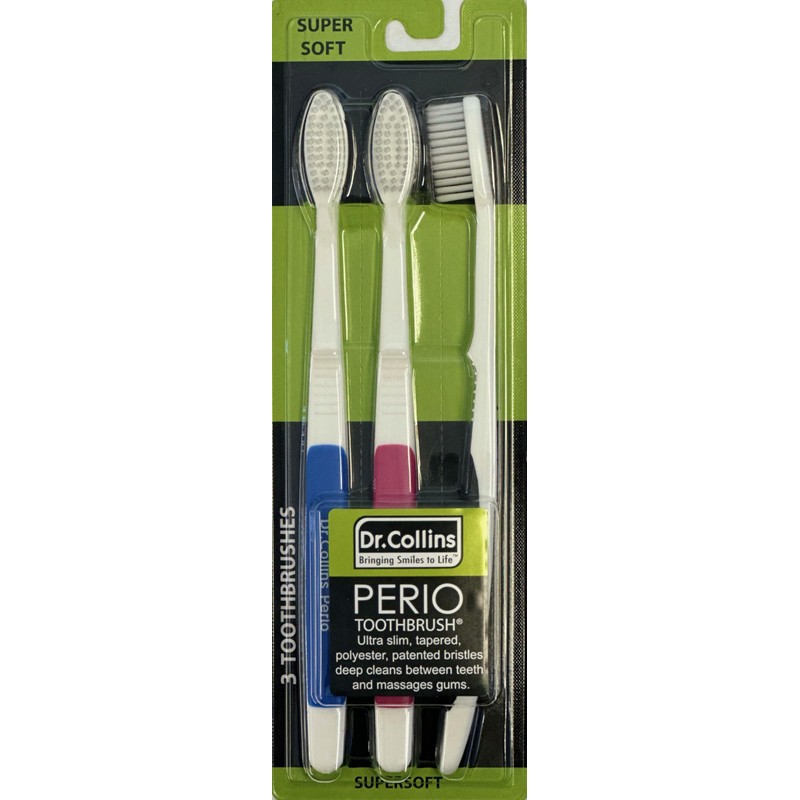 Dr. Collins Perio Toothbrush, (colors vary) 3 Count (Pack of